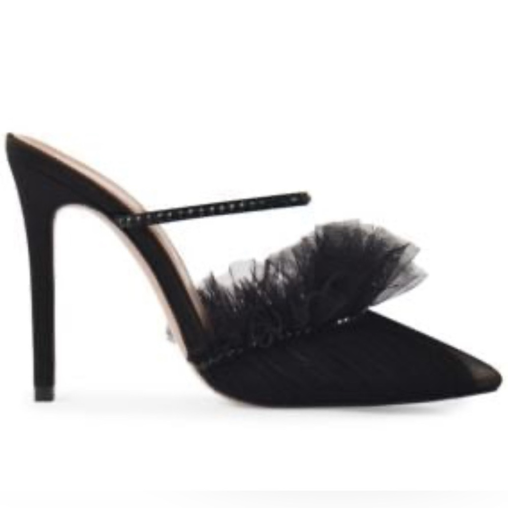 New! Women’s Andrea Wazen Kaya Point Toe Tulle Pumps Black Size 38.5